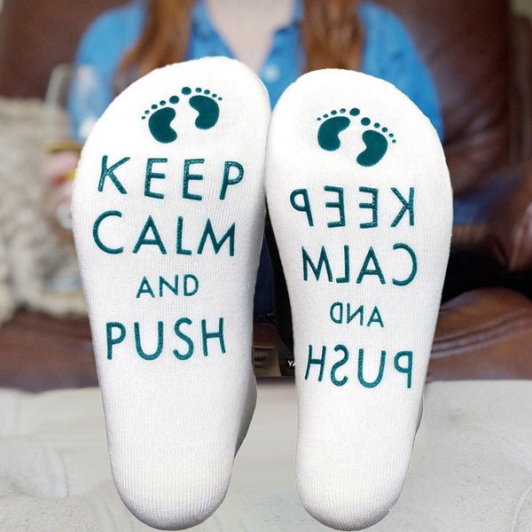 

new 3d printed keep calm and push words on socks cotton comfortable men women socks fun ankle for maternity, Black;white