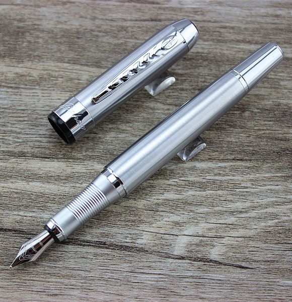 

selling silver fountain pen jinhao 250 f nib silver trim removable ink converter
