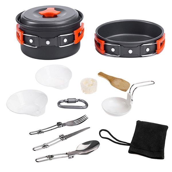 

12pcs/set portable cookware bowl pot spoon for outdoor camping hiking backpacking travel tableware picnic accessories