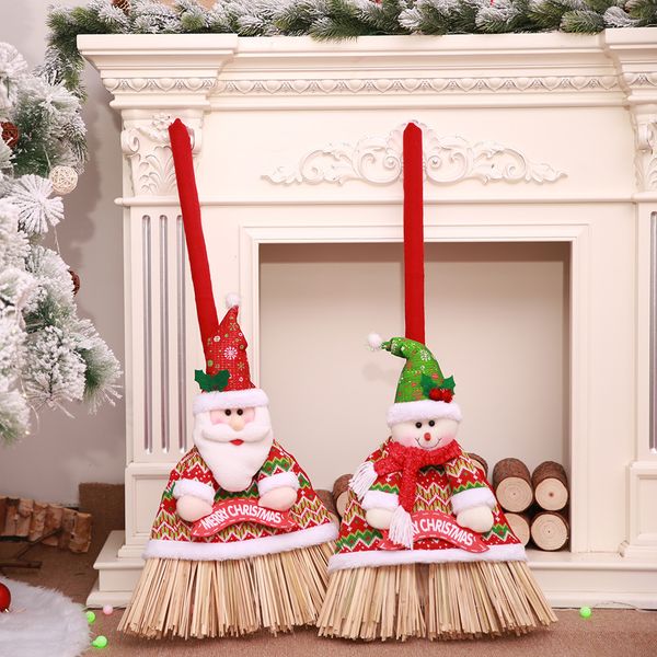 

1pcs christmas broom cover santa claus snowman doll broom cover for 2019 home new year christmas decoration party supplies