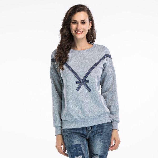 

women's hoodies & sweatshirts cotton casual pullovers autumn and winter plus cashmere thick bow print long sleeve o-neck loose top, Black