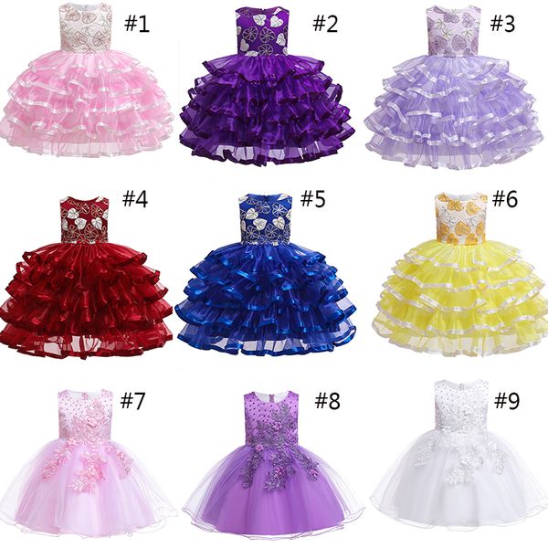 

22 style kid summer princess dresses wedding sleeveless round neck evening dress performing gorgeous costumes for girl gift aa19101, Red;yellow