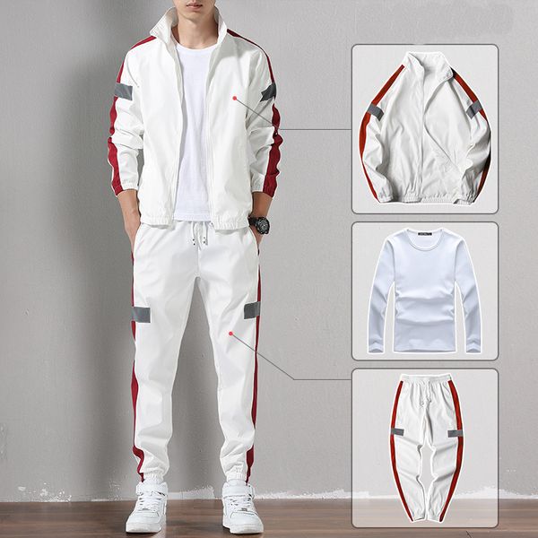 

designer tide sports suit male autumn and winter sweater suit plus velvet thick casual jacket male three-piece suit 2020 new, Gray