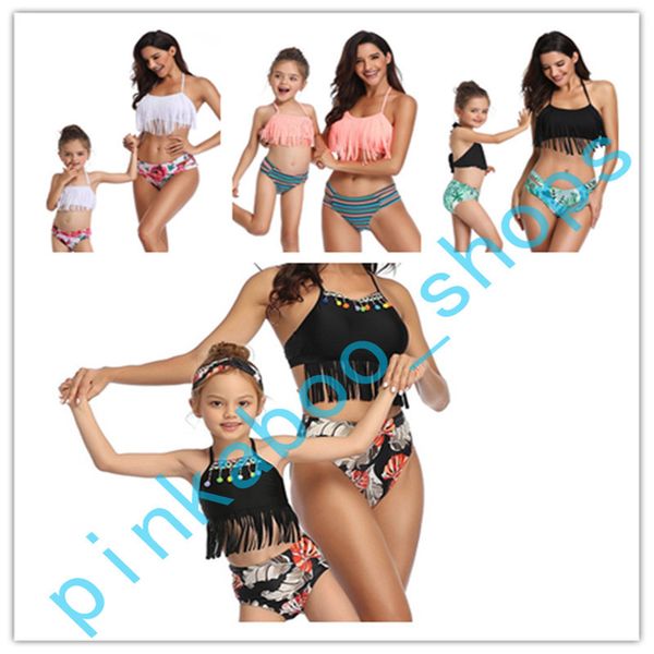 

2020 summer women kids 2 piece bikini sets brand swimwear tank underwear swimsuit parent-child bikinis beachwear suit s-xl ly413, White