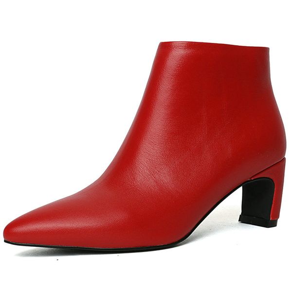

kitten heel ankle boots women luxury genuine leather boots women red black party wedding short fall winter