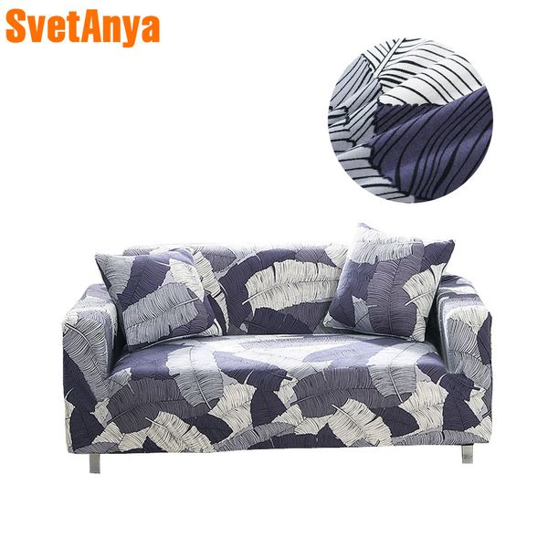 

2018 blue pastoral leaves print sofa cover slipcover stretch elastic spandex/polyester chair loveseat l shape sectional