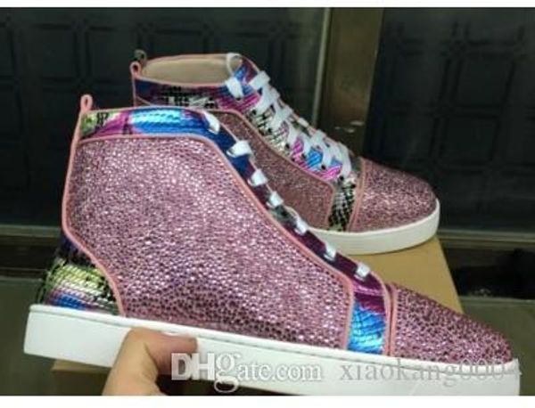 

fashion luxury shoe mens women red bottom designer sneakers nice lovers sequin leather trainer casual flats shoes m189602, Black