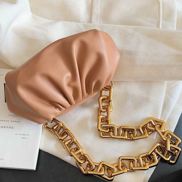

thick chain women shoulder bag clip handbag fashion soft cloud clutch bag fold small lady hand