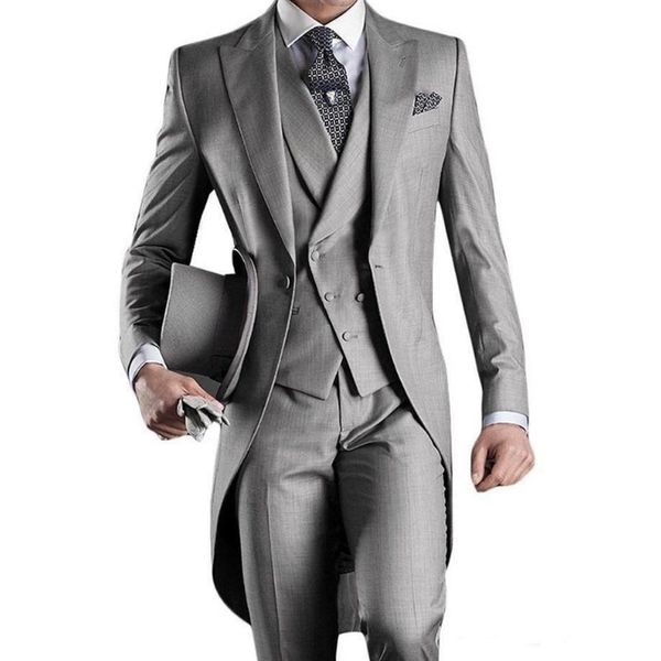 

2019 custom made sliver tailcoat groom tuxedos groomsmen peak lapel groomsman men suits for wedding (jacket+pants+tie+vest), Black;gray