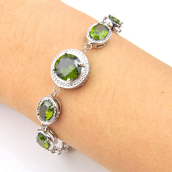 

luckyshine 925 sterling silve plated for women fashion green zircon charm bracelet weddings party bracelets 8", Golden;silver