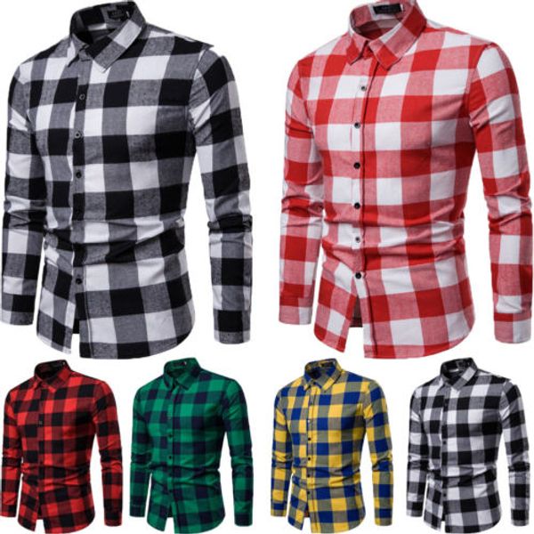 

spring new mens plaid flannel lumberjack tartan check shirt brushed cotton casual shirts fashion streetwear, White;black