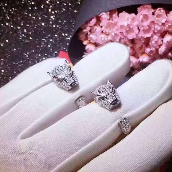

rings leopard head animal inlaid rhinestone cz zircon panther ring for women, Silver