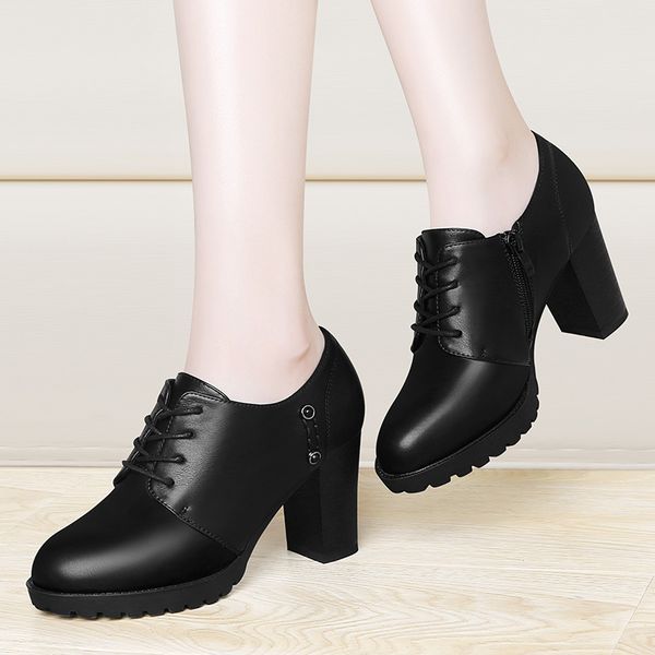 

fashion platform women boots pu high ankle zip vintage boots autumn 2018 pointed toe square heel big size shoes, Black