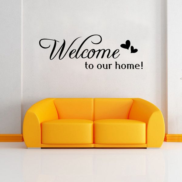 Wandaufkleber mit Zitat „Welcome To Our Home“, dekorativer, abnehmbarer Vinyl-Wandaufkleber für Wohnzimmer, Schlafzimmer, Hotel, wasserfester Aufkleber