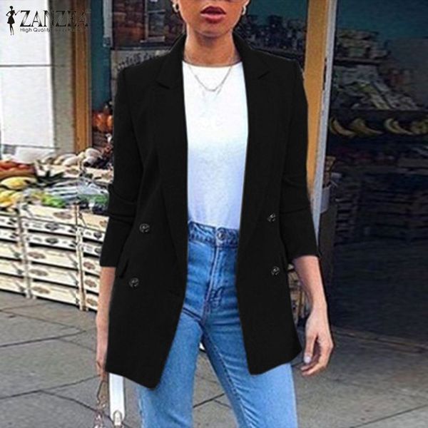 

2019 fashion blazers women office work coat zanzea ladies casual soldi pockets overcoat long sleeve chaquetas mujer plus size, White;black