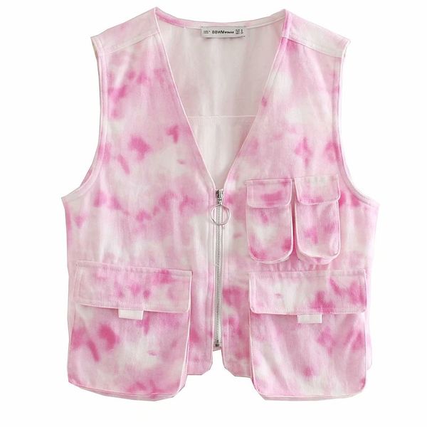 

bb55-9350 european and american fashion tie-dyed vest jacket, White
