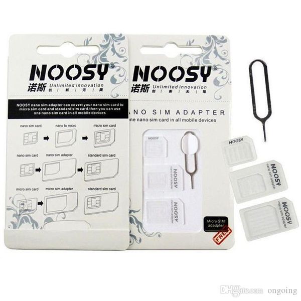 Noosy Nano SIM Card Adapter Adattatore micro sim 4 in 1 con pacchetto di vendita al dettaglio con chiave di espulsione per iPhone 5/5S/6/6S/Samsung