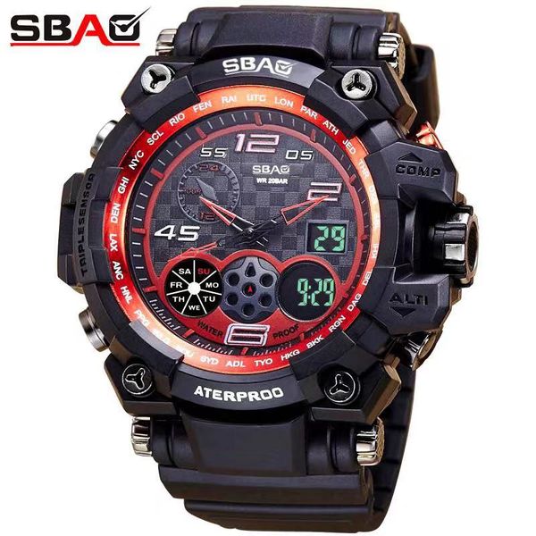 

sbao men sport watches digital double time chronograph watch mens led chronometre week display wristwatches montre homme hour, Slivery;brown