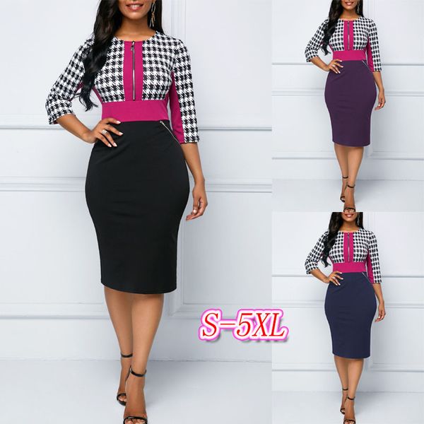 

womens designer dress large qianniage contrast fit hip pencil skirt 3 / 4 sleeves, Black;gray