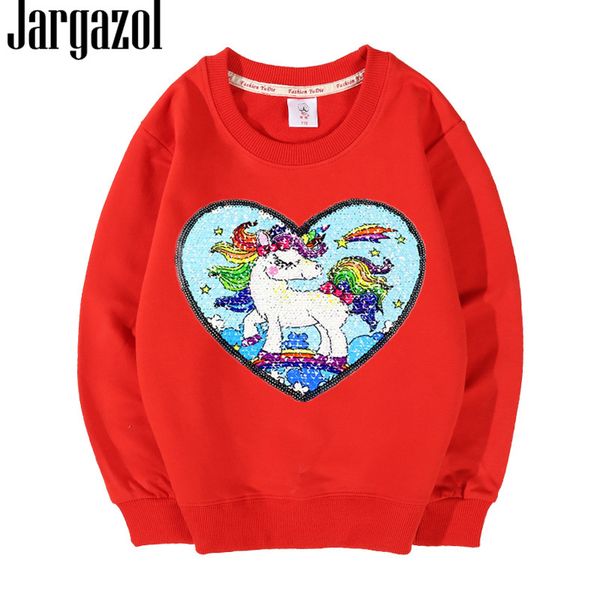 

jargazol toddler girl sweatshirt autumn turn sequins unicorn rainbow teenagers boy costume fall children clothes coat 10 years, Black