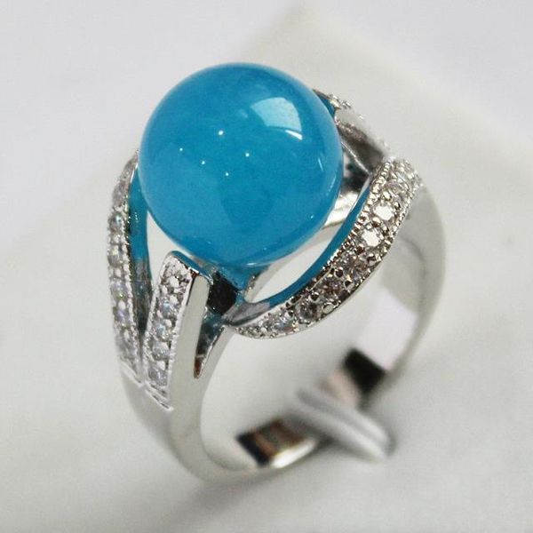

lady's new design jewelry silver plated with crystal decorated &12mm blue jade ring(#7.8.9, Golden;silver
