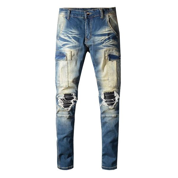 

brand new mens дизайнерские джинсы роскошные мужские проблемные молнии джинсы рваные джинсовые брюки мужские дизайнерские брюки, Blue