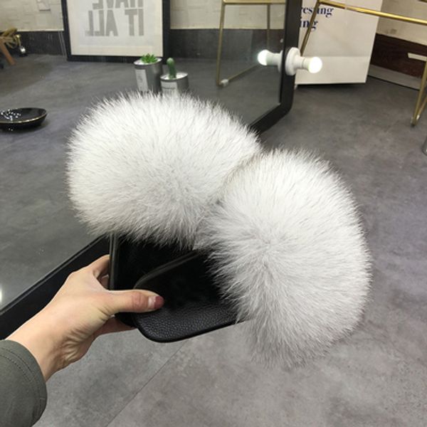 

matching fur slides fur fox slippers fox fur slides whole sale, Black