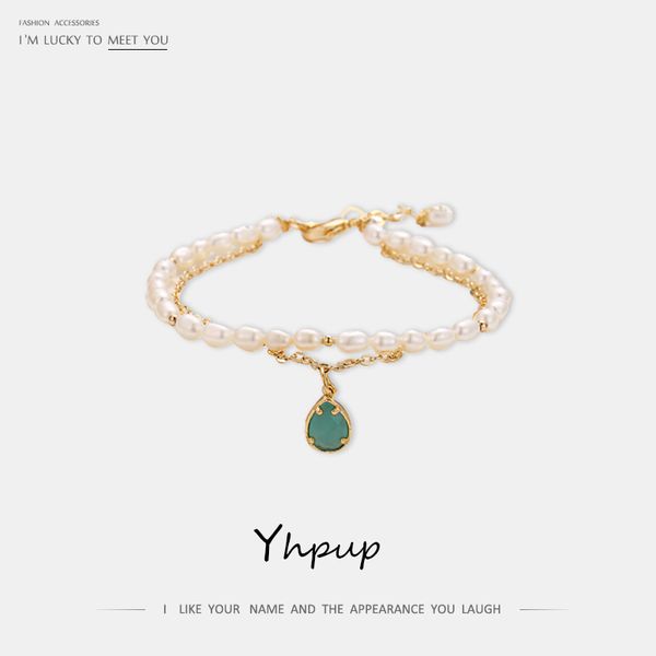 

yhpup new trendy natural pearls bracelets double layer rhinestone crystal luxury strand bracelets for female party accessories, Black