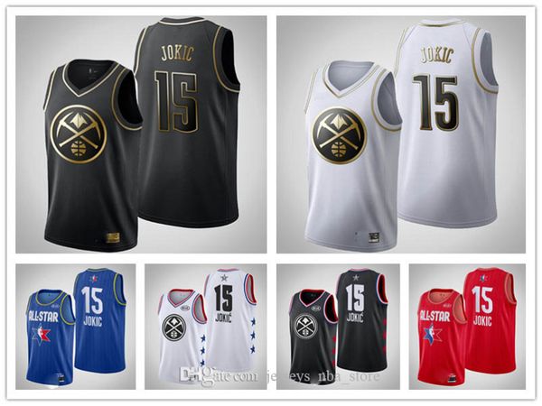 

денвер наггетс никола йокич мужчин все звезды золотое издание баскетбол джерси, Black;red