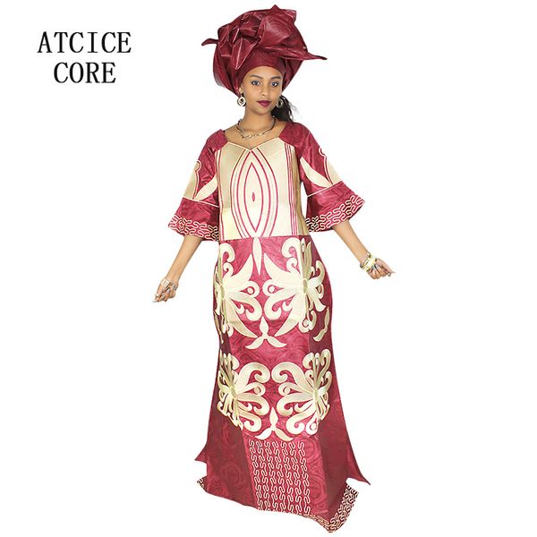 

african dresses for woman bazin riche embroidery design long dress la078, Red