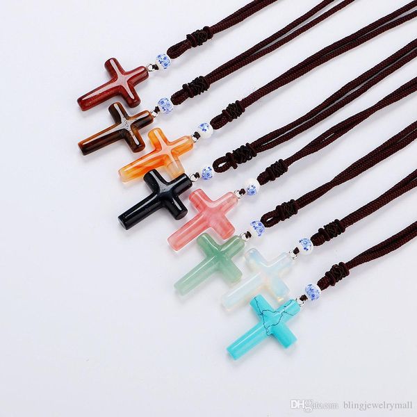 

roing nature opal cross pendant necklace christian jewelry men women crystal stone necklaces jewelry n033, Silver
