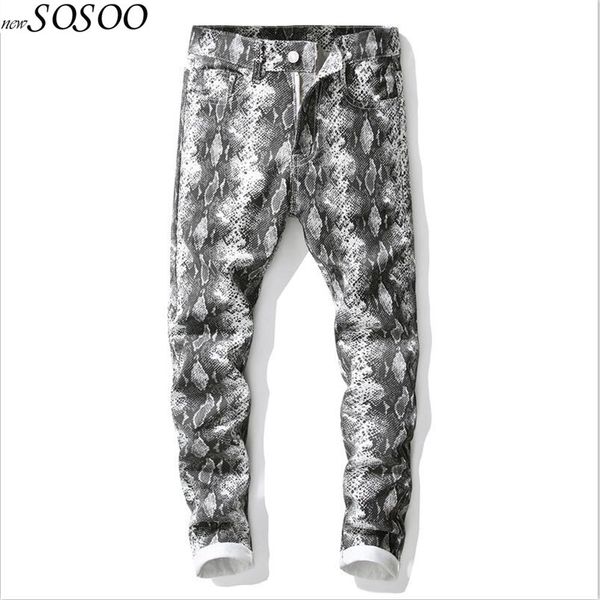 

new men jeans snake print casual pants fashion mans pants #583-1, Blue