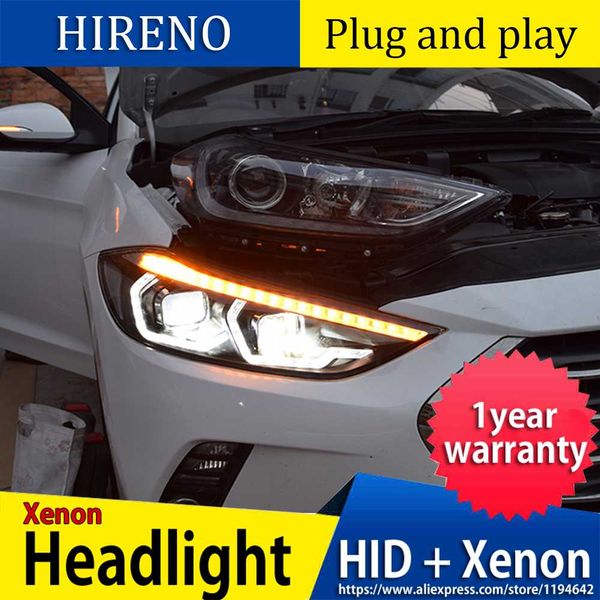 

car styling for elantra headlights 2016-2019 led headlight drl bi xenon lens high low beam parking fog lamp
