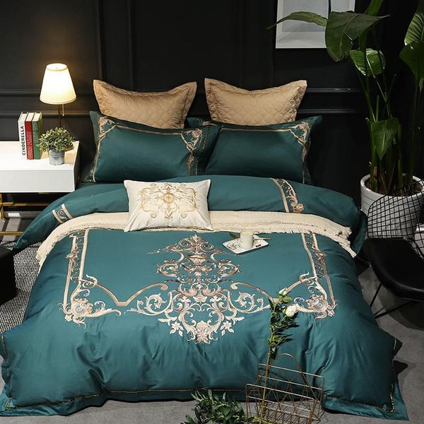 

j3 green royal bedding set  king size j/5/7pcs bed set oriental embroidery duvet cover bed sheet linens pillowcase
