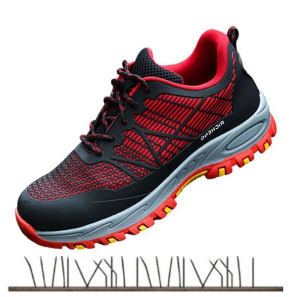 

men steel toe safety work shoes breathable hiking sneaker multifunction protection footwear, Black