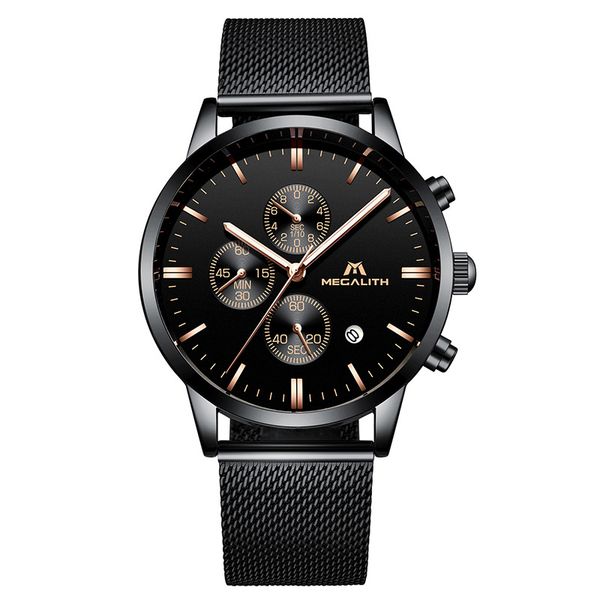 

megalith mens watches quartz ultra slim mesh band analog wristwatches waterproof calendar date chronograph clock montre hombre, Slivery;brown