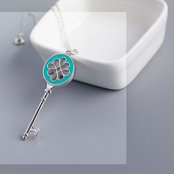 

100% real. 925 sterling silver jewelry love key pendant necklace with blue enamel rolo chain 18inch women's gift logo necklace