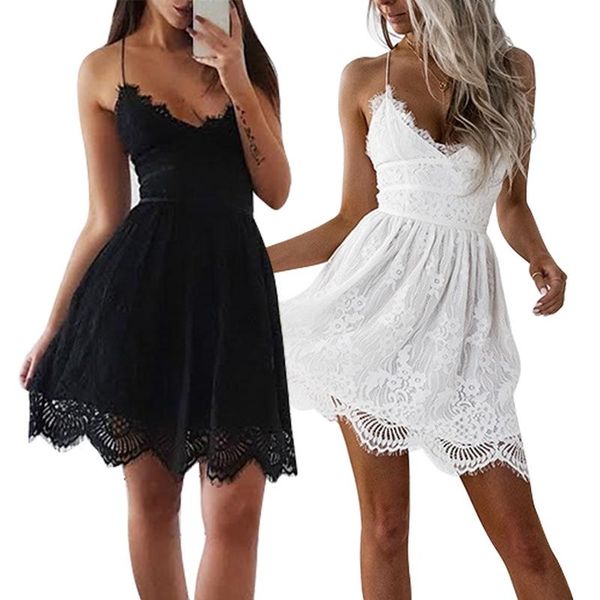 

v-neck backless lace sleeveless off-the-shoulder spaghetti strap dress for women, Black;gray