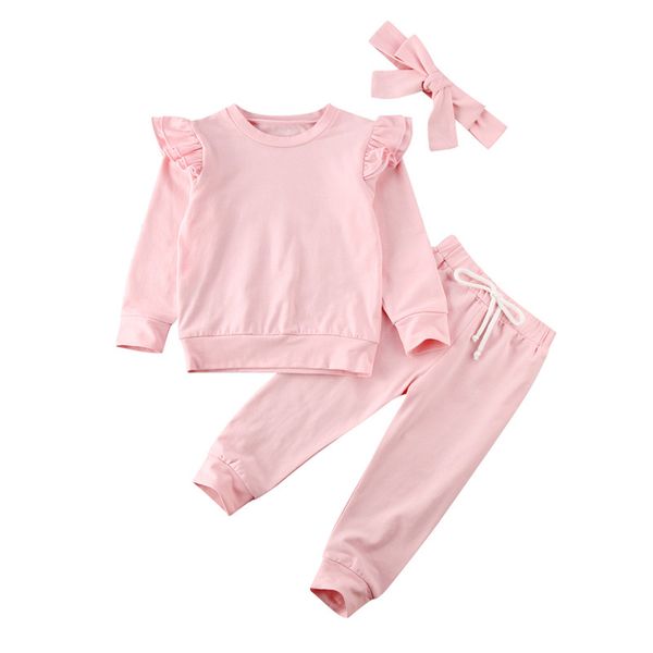 

toddler kids baby girl ruffle plaid pants leggings 3pcs outfits clothes, White