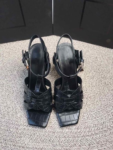 

new tribute patent/soft leather platform sandals women shoes t-strap high heels sandals lady shoes pumps original leather, Black