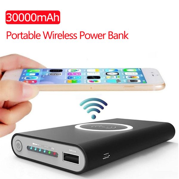 

30000mah qi wireless charger power bank for iphone x 8 plus samsung note 8 fast charger portable powerbank mobile phone charger