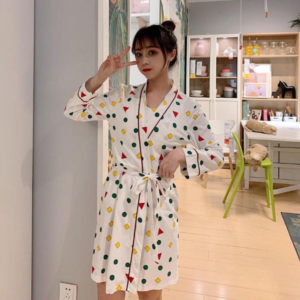 

women's sleepwear style crayon small pajamas lady fall sweet leisurewear robe, Black;red