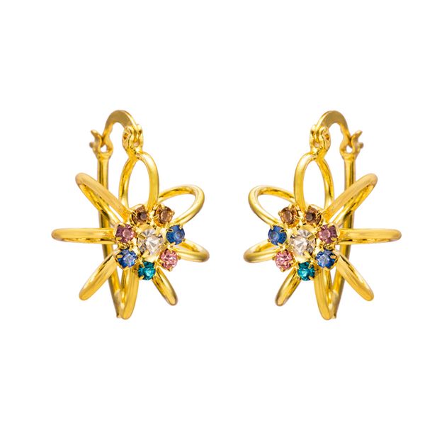 

elegant flower multicolor garnet morganite crystal zircon gold color ear jewelry hoop huggie earring m03-er0619, Golden