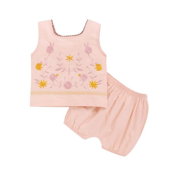 

cute infant baby girls sleeveless floral vest +shorts casual outfits summer, White