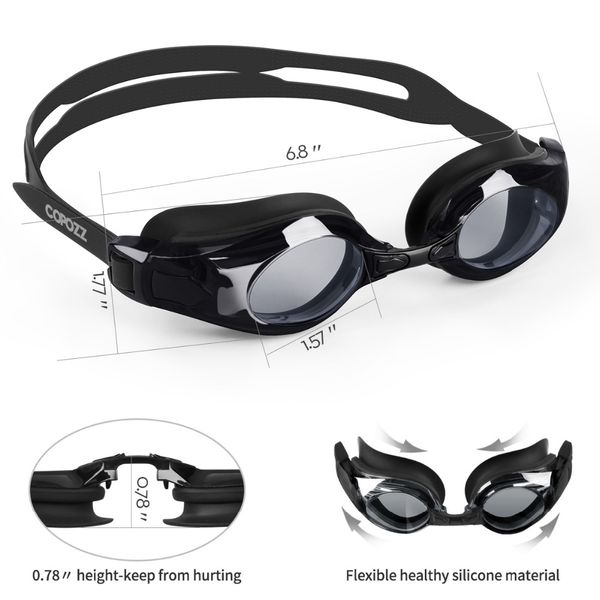 

copozz anti-fog swimming goggles 100% uv protection myopia swim glasses caps with earplug case for men women children
