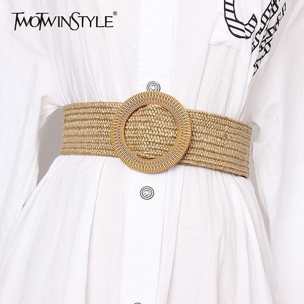 

twotwinstyle summer vintage wide belt for women high waist striped belts female dresses accessories 2020 fashion new, Black;brown