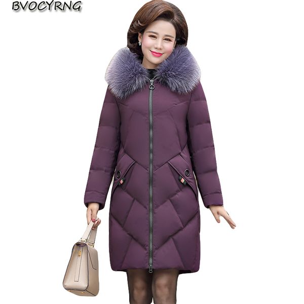 

middle-aged winter down jacket women long 2018 white duck down plus size jacket coat female fashion clothing a1007, Black
