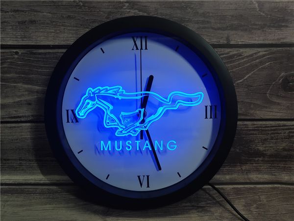 

0g054 ford mustang app rgb led neon light signs wall clock