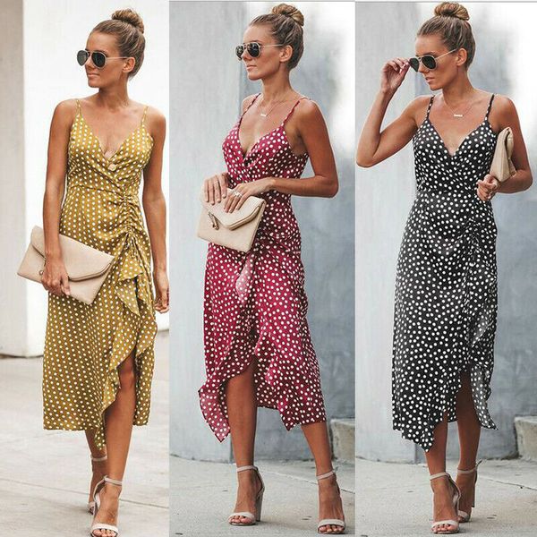 

Women Maxi Dresses Deep V Neck Summer Beach Boho Wave Black Long Dress Sundress Woman Clothes