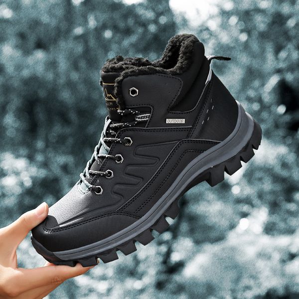 

2019 autumn and winter cotton-padded shoes men's large size hight-plus velvet men hiking snow boots outdoor hiking shoes, Black